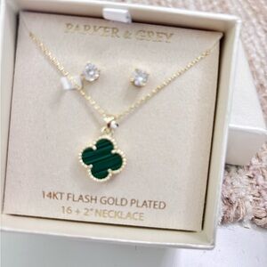 Gold and Green Clover Necklace Set